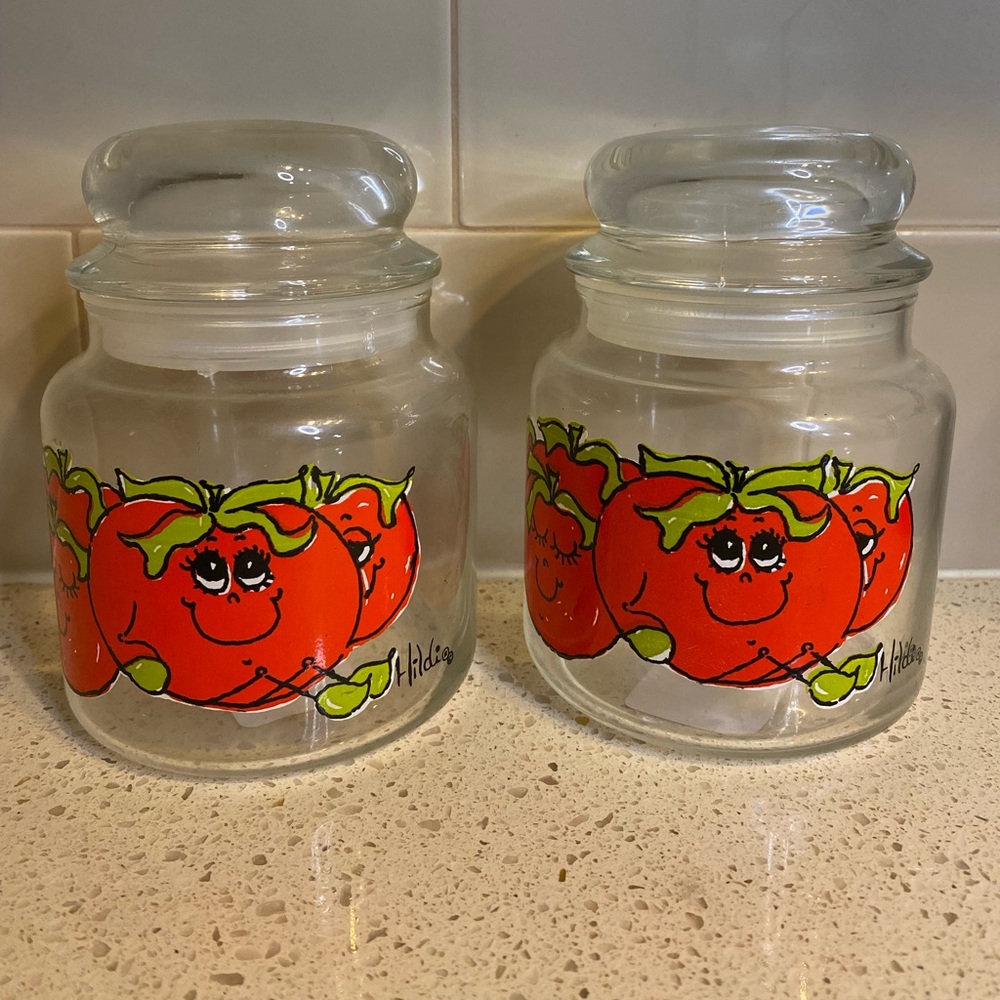 Vintage Hildi Smiling Tomatoes Glass Jar